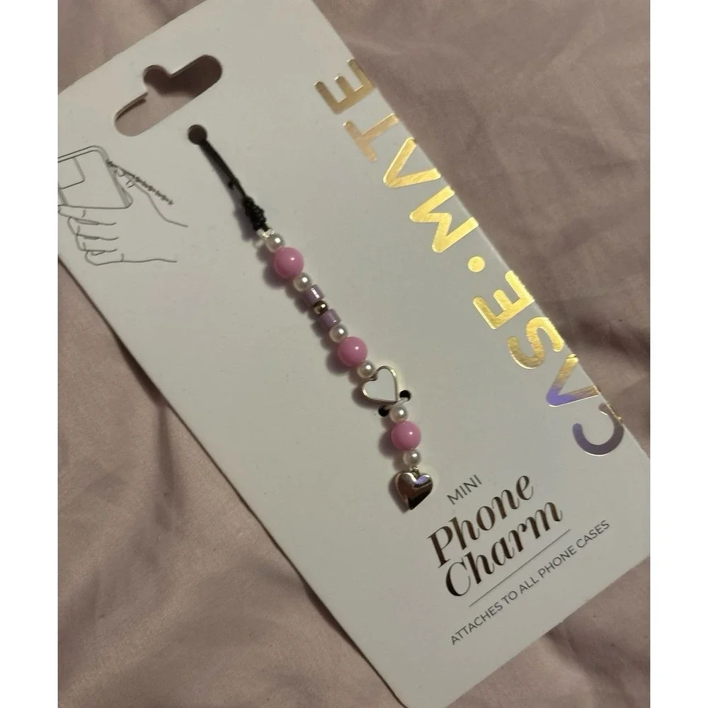 NEW Case-Mate Mini Phone Charm,‎ Pink Hearts, Universal Phone Accessory